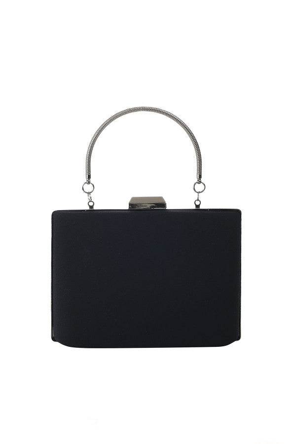 structured handbag black structured evening bag with metallic handle and clasp, elegant and minimalist design for special occasions