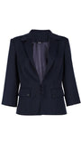 Navy fitted tailored blazer Alexa blazer with sharp lapel collar, five-button front, and tailored ¾ sleeves for modern power dressing.