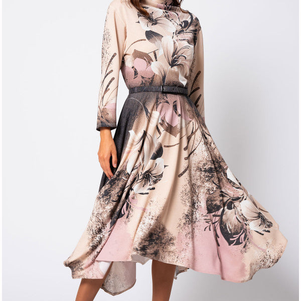 Iris A-line Midi Dress in Blush Floral