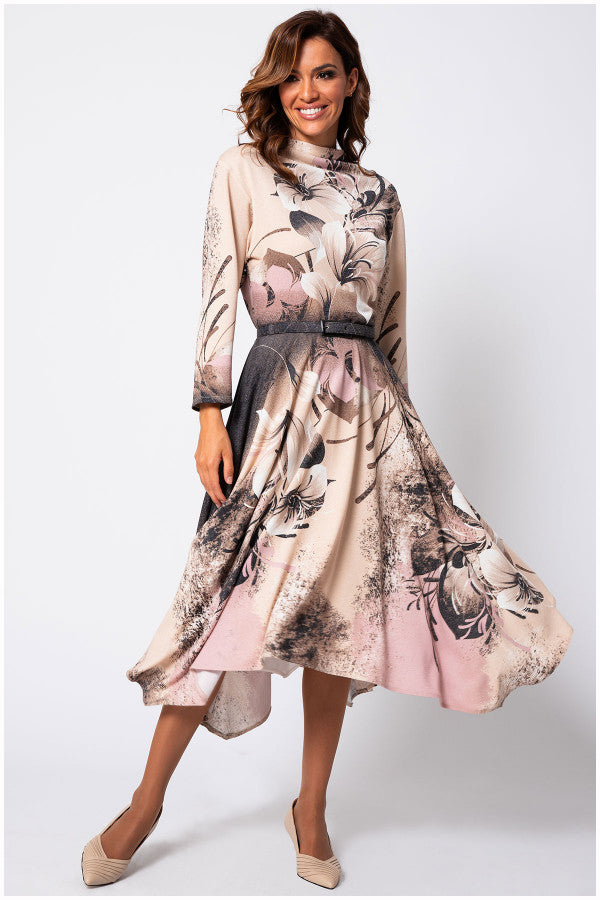 Iris A-line Midi Dress in Blush Floral