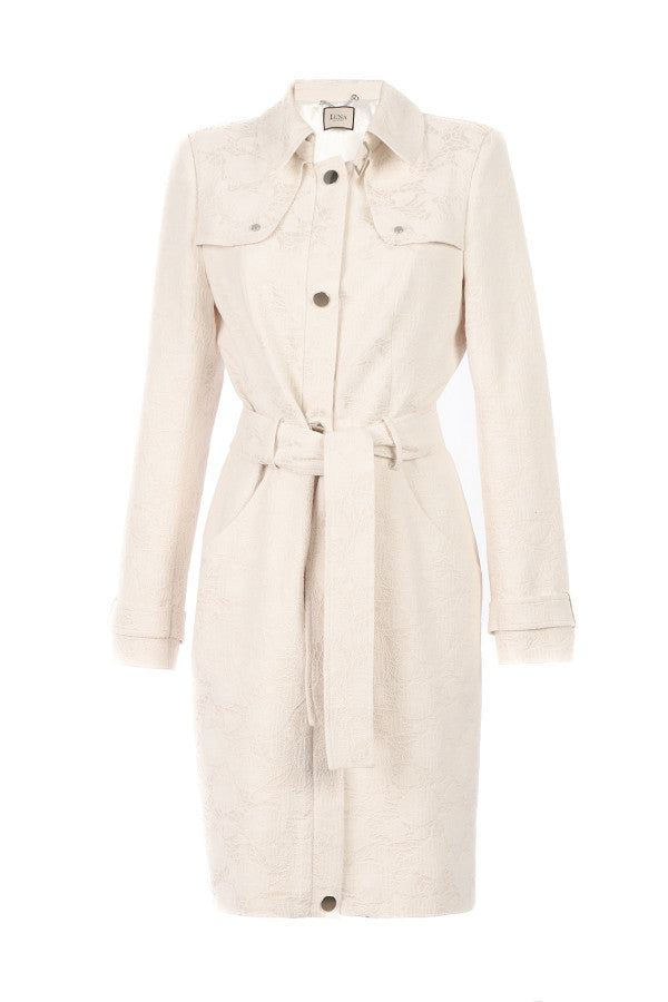 Beige trench coat on a white background Luna Fashion House