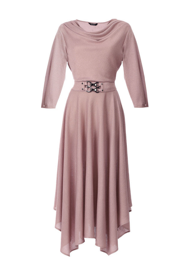 Pink dress with a belt on a white background Luna Fashion House