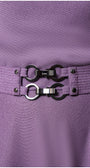 Close-up of a purple garment with a belt featuring metallic rings and 'Levi's' branding. Luna Fashion House