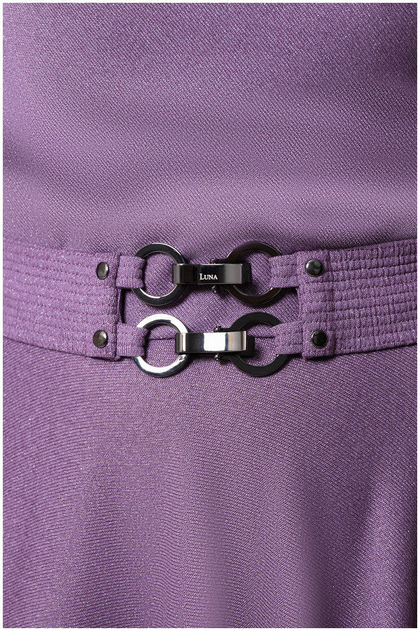 Close-up of a purple garment with a belt featuring metallic rings and 'Levi's' branding. Luna Fashion House