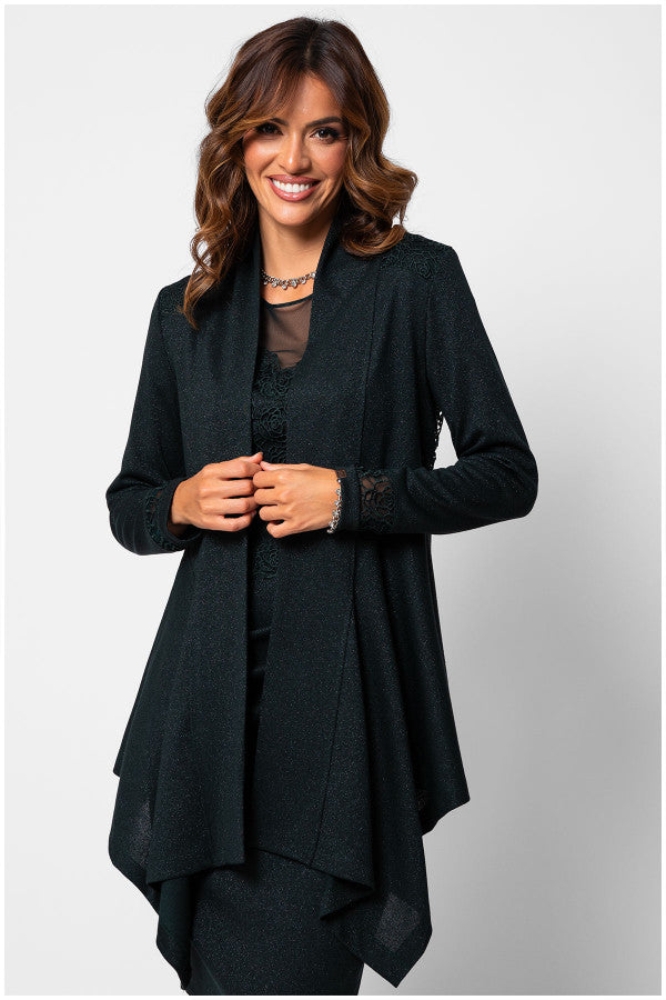 Woman wearing a black coat on a white background Luna Fashion House