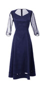 Navy blue dress with sheer sleeves on a white background Luna Fashion House