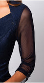 Navy blue dress with sheer sleeves on a plain background Luna Fashion House