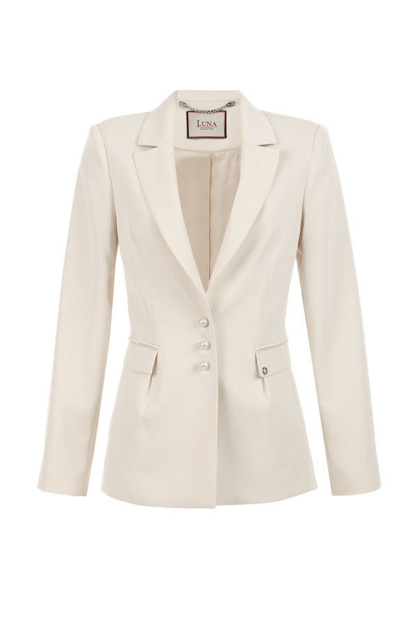 Beige blazer with a visible Luna Fashion House brand label on a white background