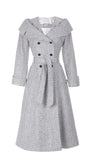 Gray patterned coat with black buttons on a white background