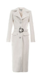 White coat with a belt on a white background Luna Fashion House