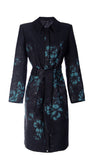 Black coat with blue floral pattern on a white background Luna Fashion House design