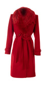 Red coat with fur hood on a white background  Luna Fashion House design