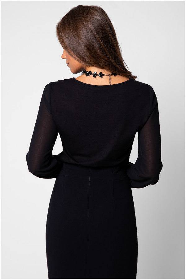 Back view of black viscose blouse
