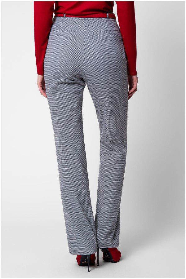 Back view of tailored straight Houndstooth Suit Pants-Elena Pants in refined houndstooth pattern with mid-to-high waist on model.
