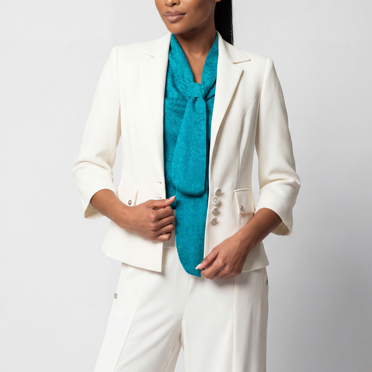 Alexa Tailored Blazer in White. Tailored blazer. Defined waist.