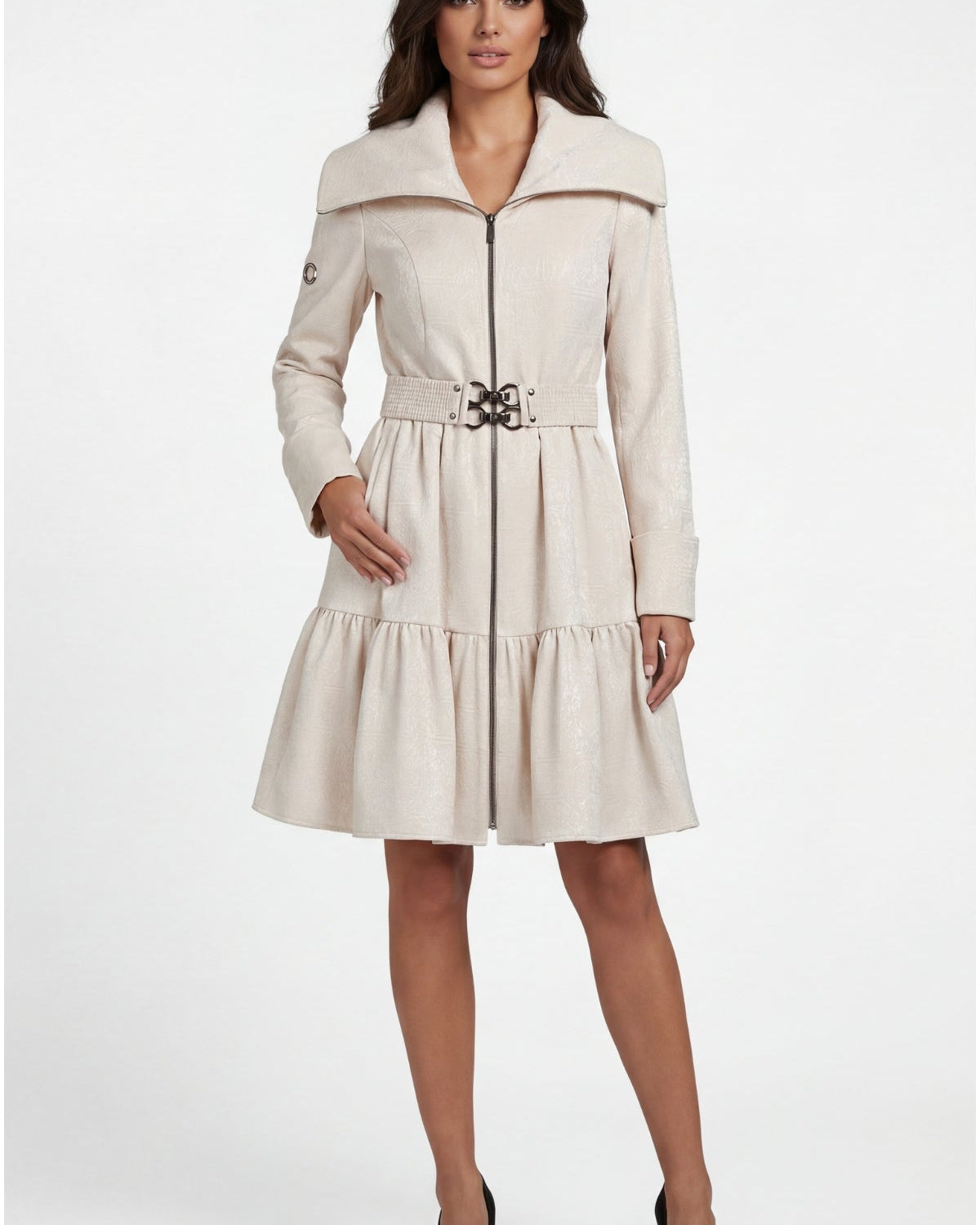 Beige cotton short tailored coat, Iris, by Luna Fashion House, a light coat for 50 to 70 degree weather