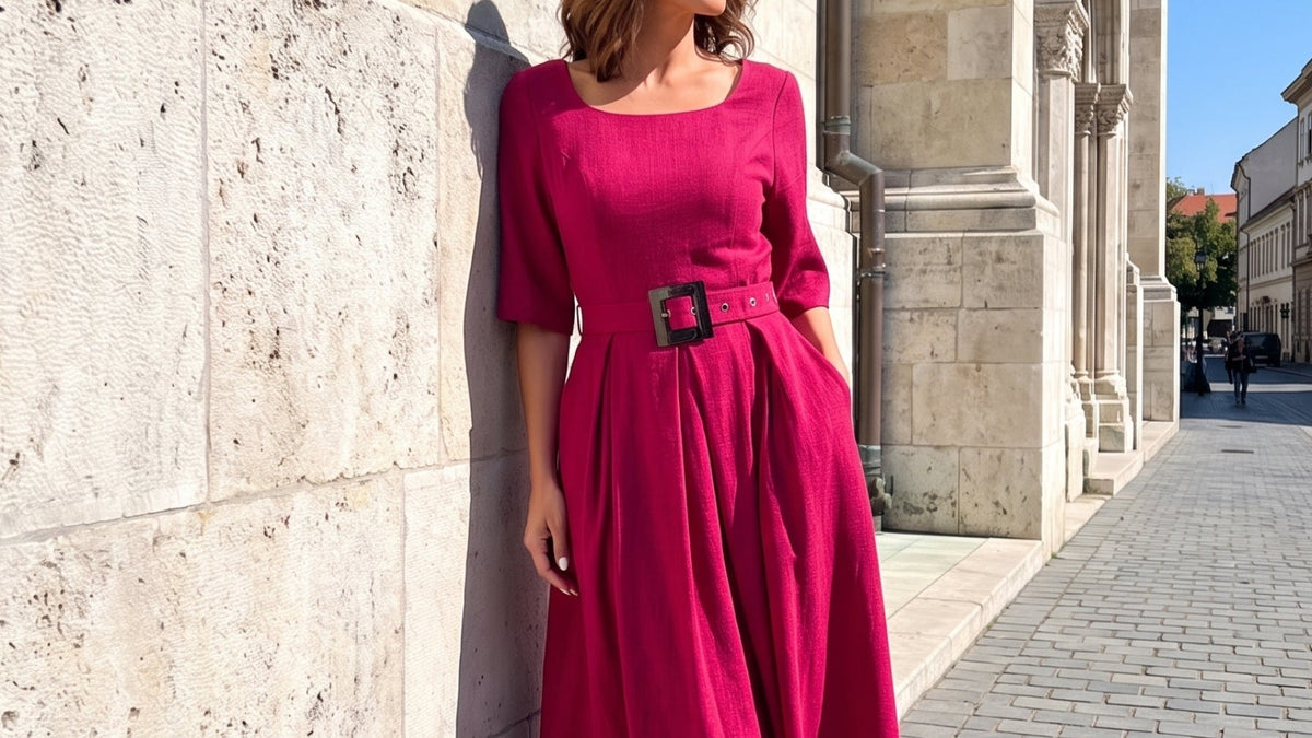 A woman wearing the Luna Charlotte Elegant Midi Dress