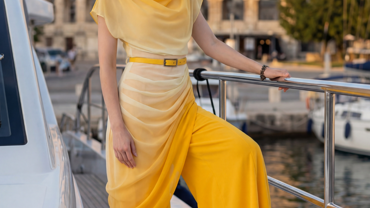 Yacht outfit in a maritime palette, polished without overdressing