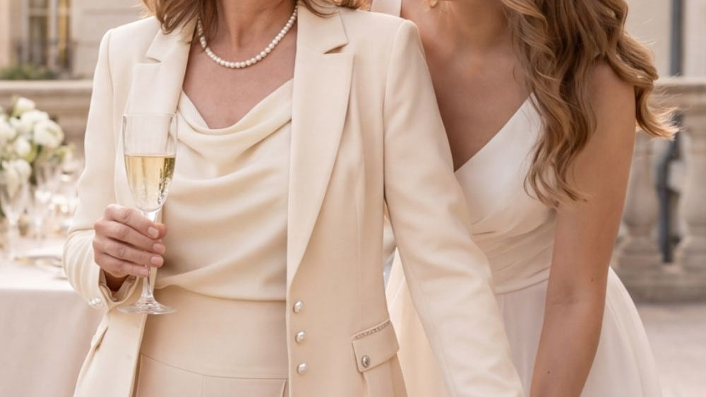 Mother of the bride pantsuit styled for a summer wedding, modern and tailored