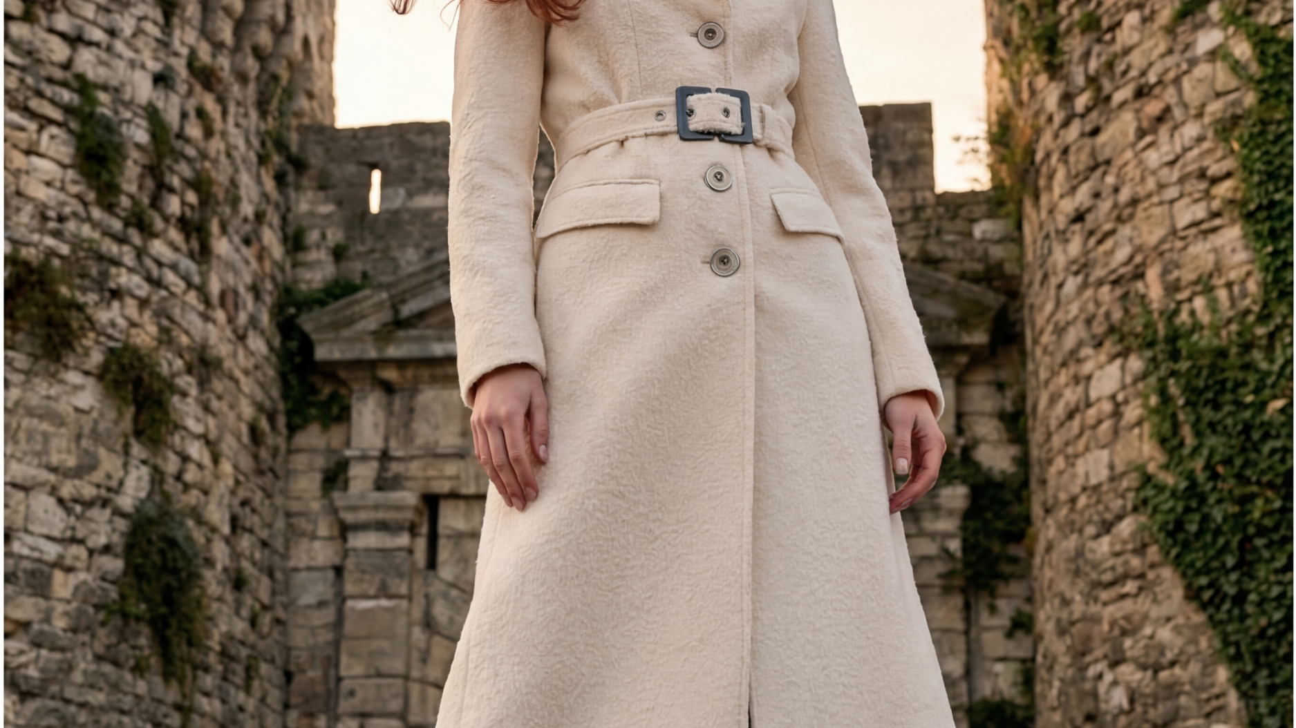 The Long Belted Coat for Women, in Ivory and Mocha