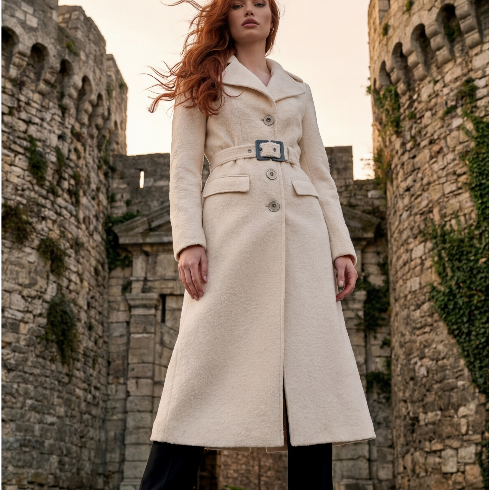 The Long Belted Coat for Women, in Ivory and Mocha