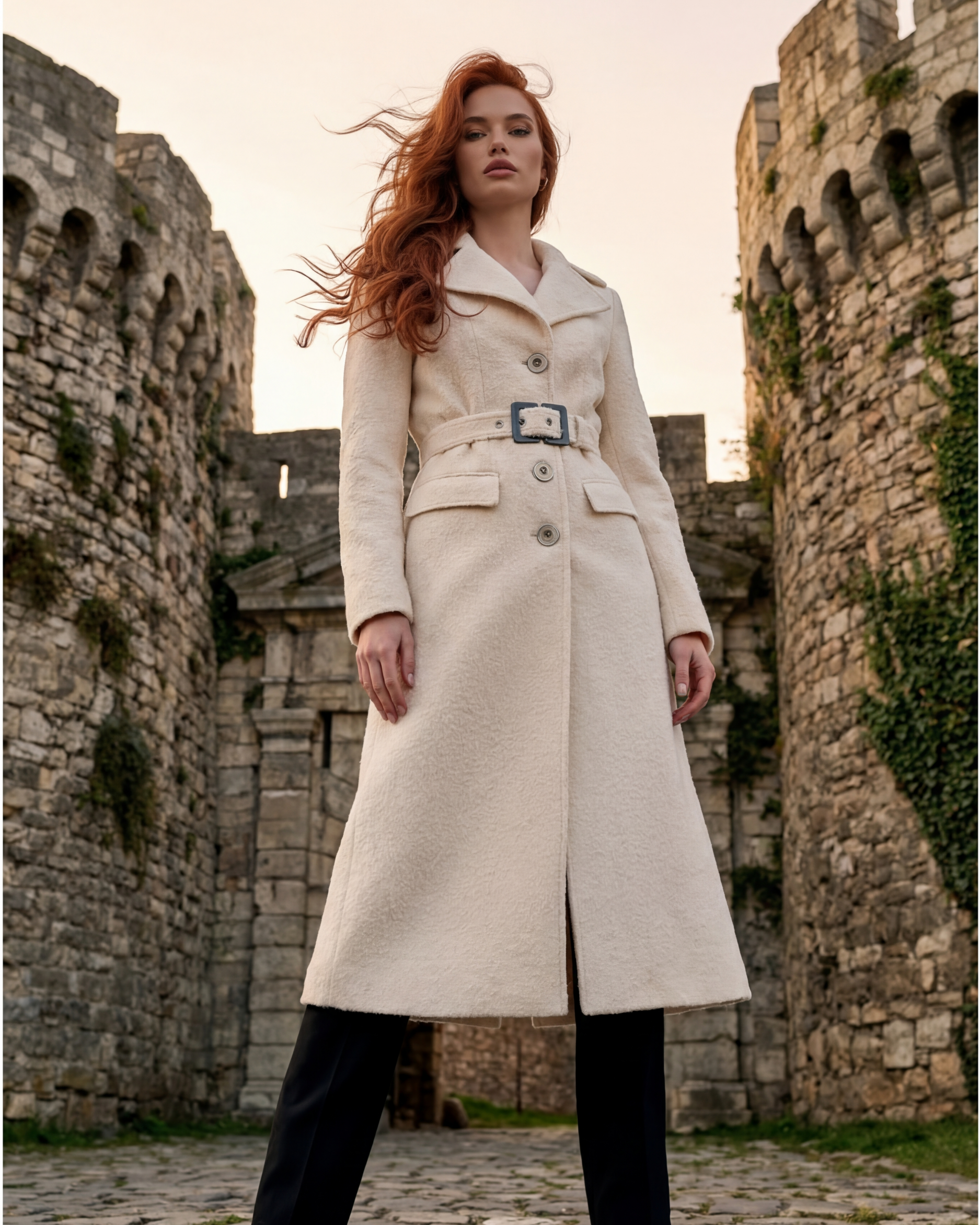 The Long Belted Coat for Women, in Ivory and Mocha