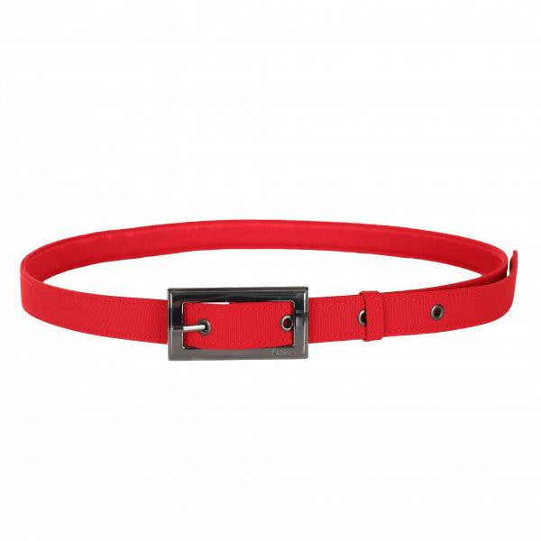 Red Belt for Women - Red polyester belt with sleek metallic rectangular buckle by Luna Fashion House, stylish and versatile accessory. by Luna Fashion House