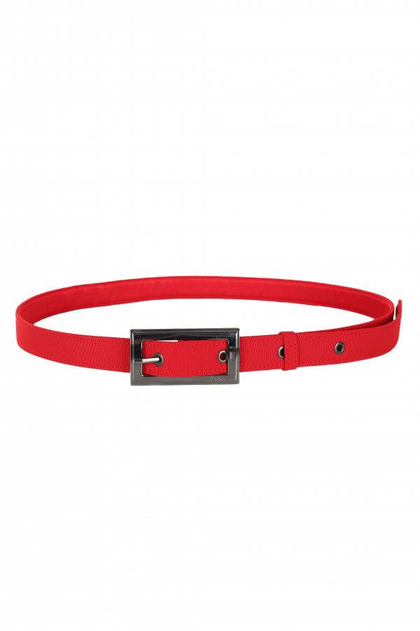 Red Belt for Women - Red polyester belt with sleek metallic rectangular buckle by Luna Fashion House, stylish and versatile accessory. by Luna Fashion House