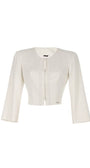 Elegant white cropped tailored blazer jacket Lola with round neckline and delicate front detailing in premium fabric