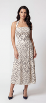 Melissa Satin Midi Dress in White Pokadot