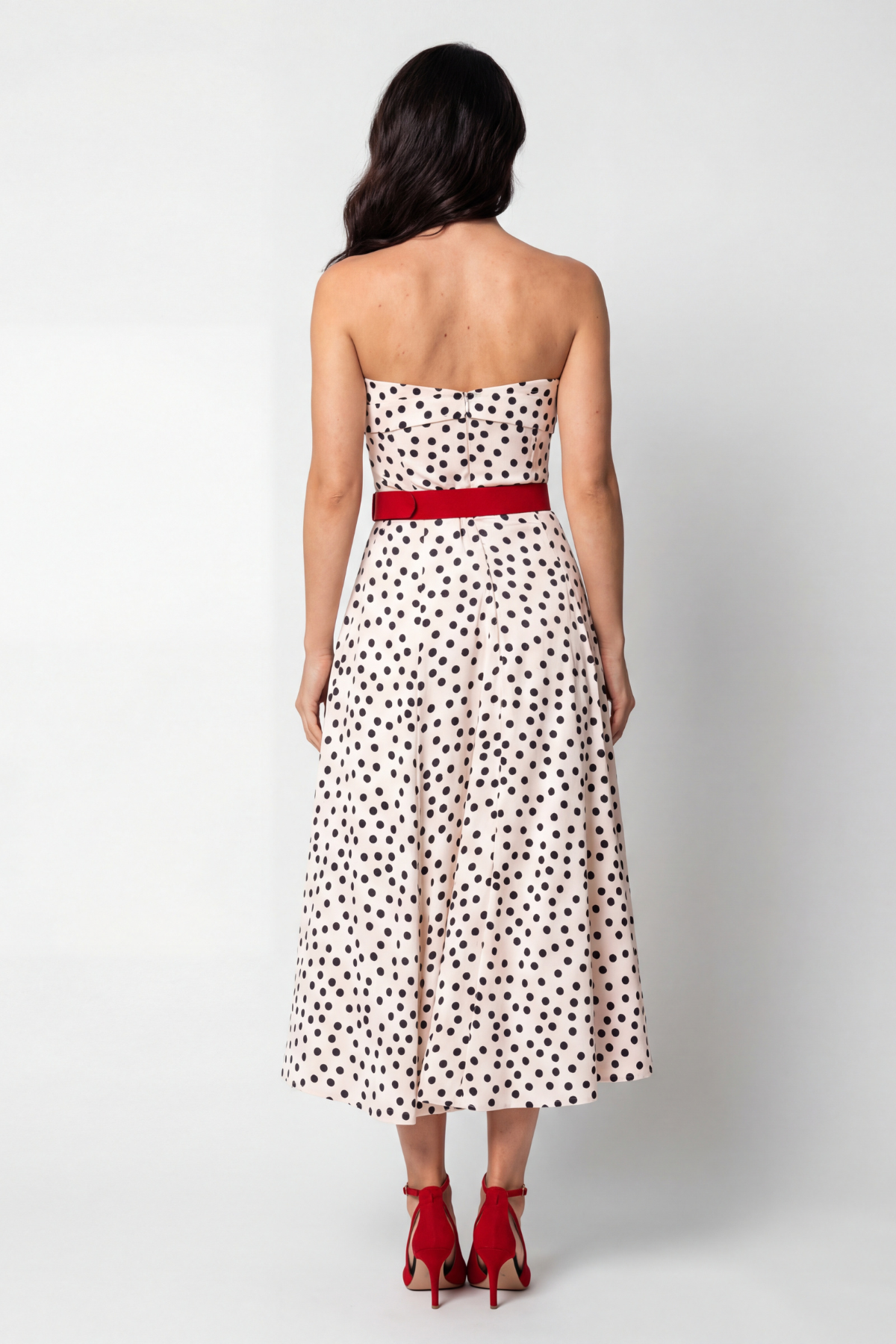 Melissa Satin Midi Dress in White Pokadot