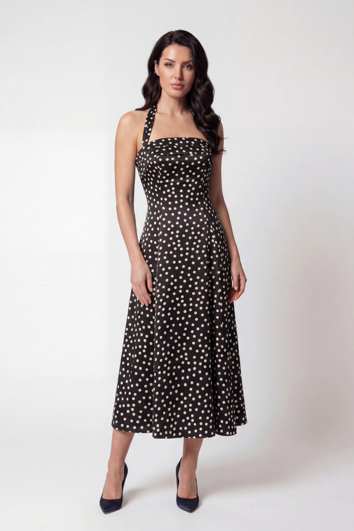 Melissa Strapless Dress in Black Pokadot