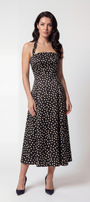 Melissa Strapless Dress in Black Pokadot