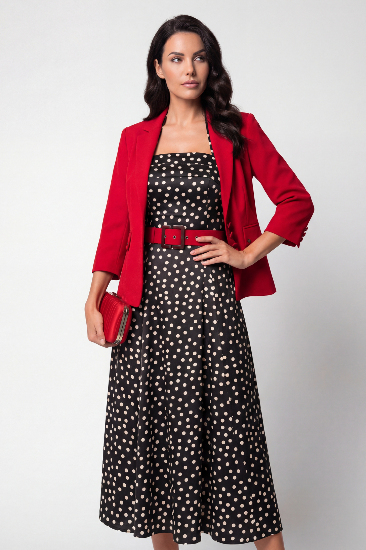 Melissa Strapless Dress in Black Pokadot