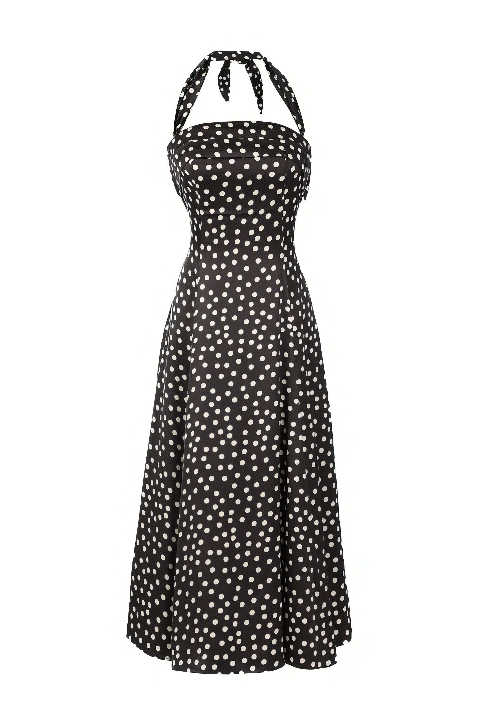 Melissa Strapless Dress in White Pokadot features elegant sleeveless design with classic polka dot pattern for timeless style.