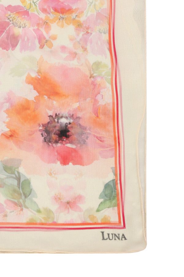 Delicate floral silk scarf Melissa silk scarf with soft pastel colors and elegant painterly design by Luna Fashion House.