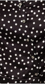 Close-up of Talia Satin Blouse in Black Pokadot showing smooth satin fabric and silver buttons from Luna Fashion House
