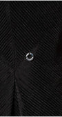 Black Midi Dress, Nela. Close up of the crystal button at the waist.