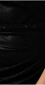 Faceted black beaded waist band detail over coated polyester knit with quiet metallic finish