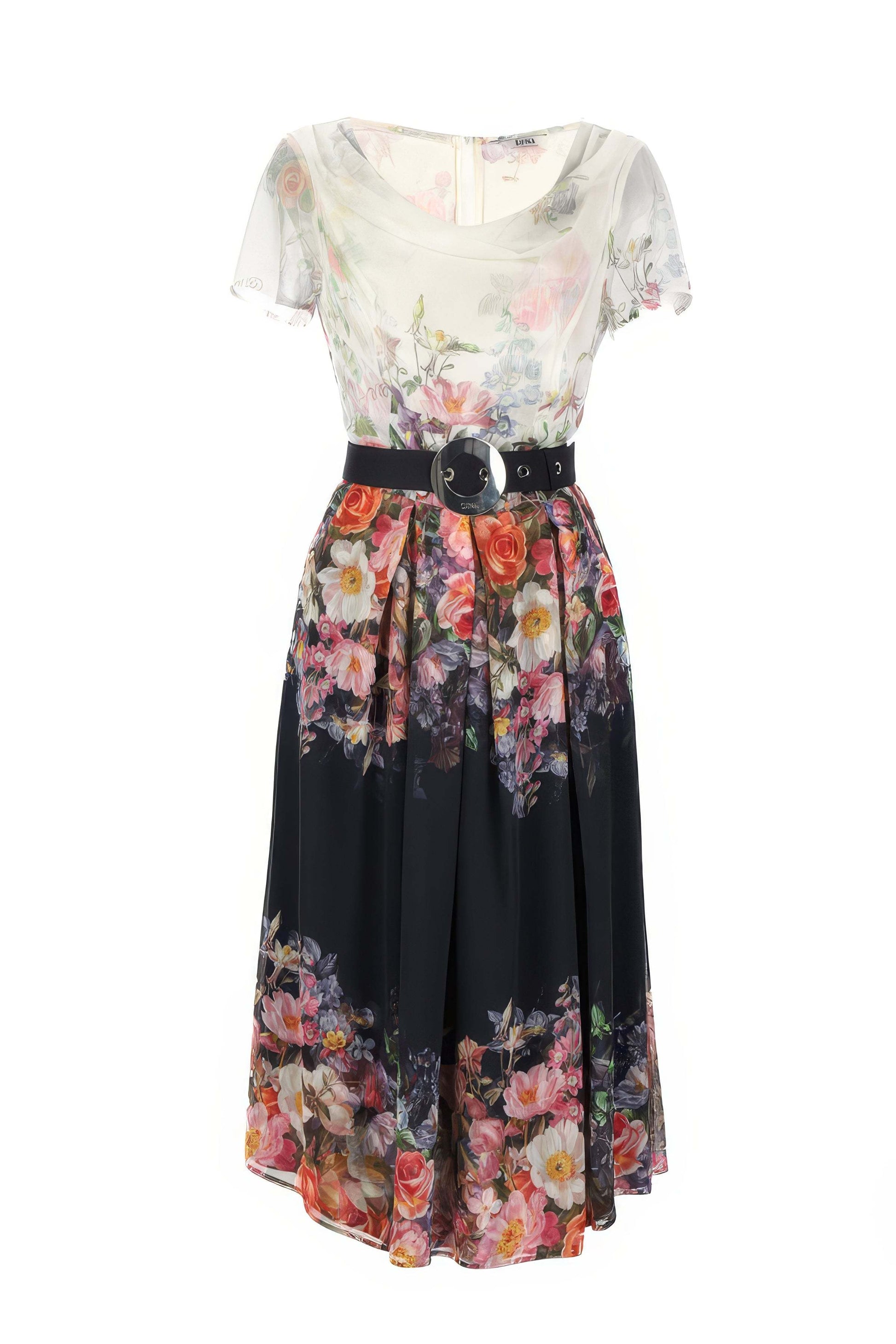 Navy white floral midi dress for Kentucky Derby and Easter celebrations, Julia Luna Fashion House
