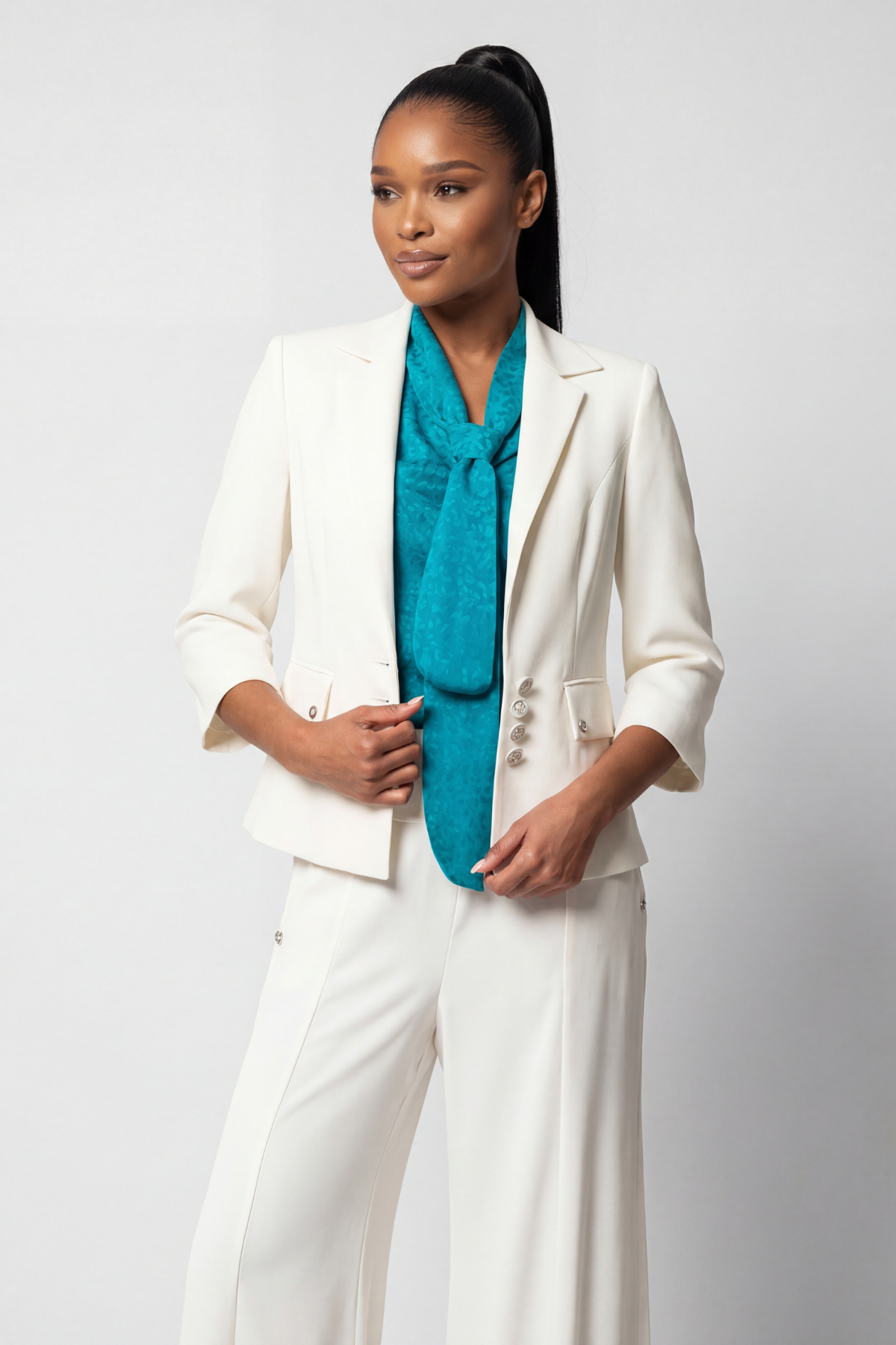 Alexa Tailored Blazer in White. Tailored blazer. Defined waist.