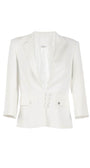 White tailored blazer Alexa with sharp lapel, fitted silhouette, and five-button front closure, designed for modern power dressing.