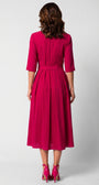 Pink Elegant Midi Dress, Charlotte. Back view on the model, full skirt.