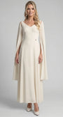 Rebeka ivory full-length gown with V neckline, gathered empire bodice and sheer cape sleeves