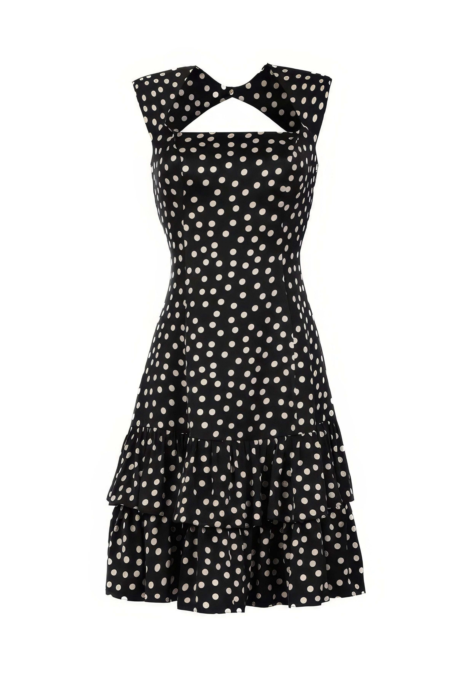 Close up of black polka dot print on Betty midi dress, Luna Fashion House