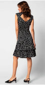 Black polka dot A-line midi dress with flared ruffled skirt, Betty Luna Fashion House