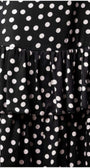Ruffled hem detail on black polka dot Betty midi dress, Luna Fashion House