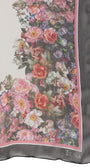 Silk scarf with vibrant silk floral scarf print and contrasting border, elegant and lightweight for versatile styling.