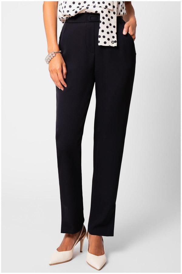 Elegant black Women Travel Pants Teodora pants with a straight-leg fit made from soft, wrinkle-resistant stretch fabric.