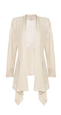 Ivory Cardigan Jody with lace cuffs and back panel, relaxed fit, cascading front, made from viscose blend.